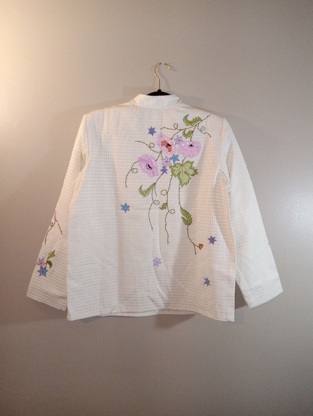Ivory Floral Embroidered Button-Front Jacket - Picture 5 of 7